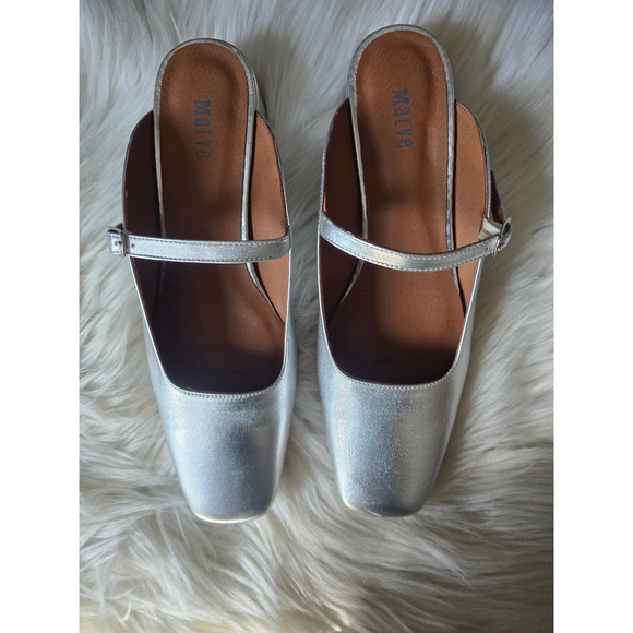New Anthropologie Maeve Mary Jane Silver Mule Heels - EU39 (9 US) - Picture 5 of 7